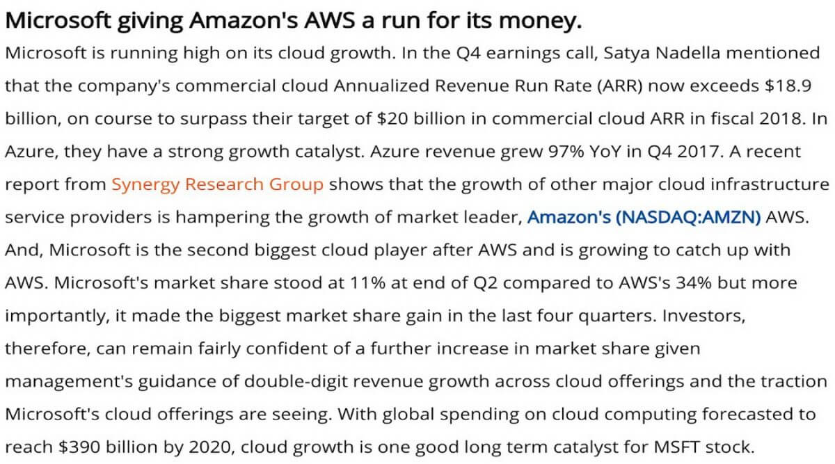 Microsoft giving Amazon's AWS a run for its money