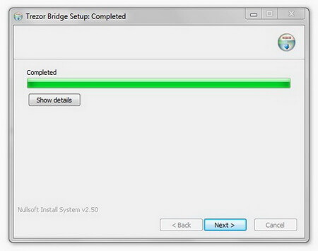 Trezor Bridge завершение установки