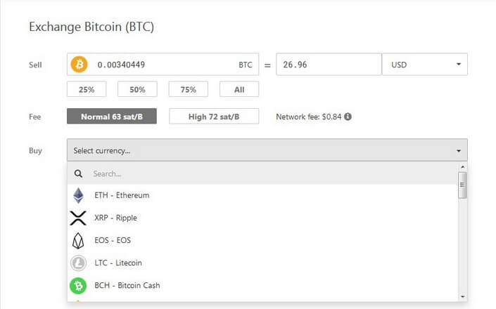 Exchange Bitcoin on Trezor