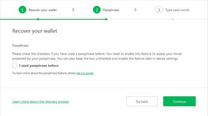 Recover your wallet - passphrase