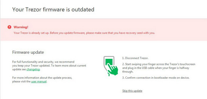 Trezor firmware is outdated