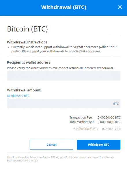 bittrex withdrawal fees bitcoin