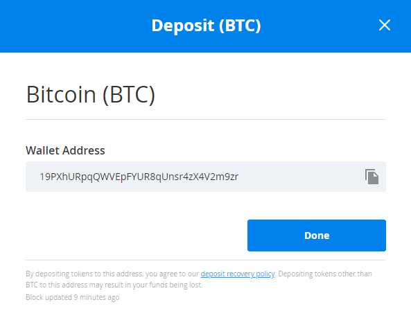 depositing bitcoin into my bittrex