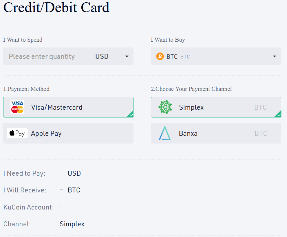 kucoin fees credit card