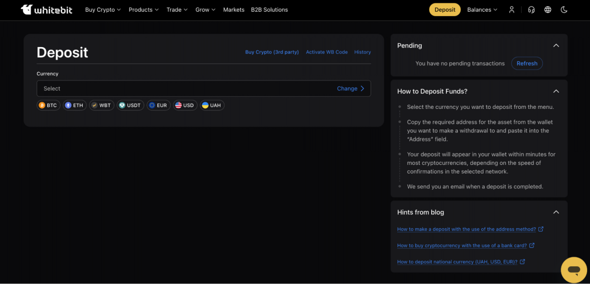 WhiteBIT Deposit